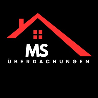 Logo von MS Überdachungen mit rotem Dachsymbol und stilisierter Schrift.